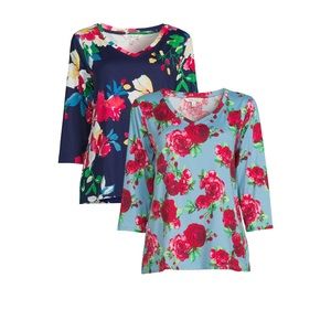 The pioneer women navy floral & desert rose V-neck tees size XXL